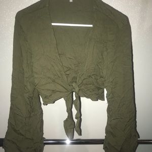 Army Green Tie Front Top